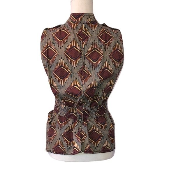 ANTHROPOLOGIE ELEVENSES Vest Women's Size Small Geo Vest Linen Brown Safari - Picture 3 of 13